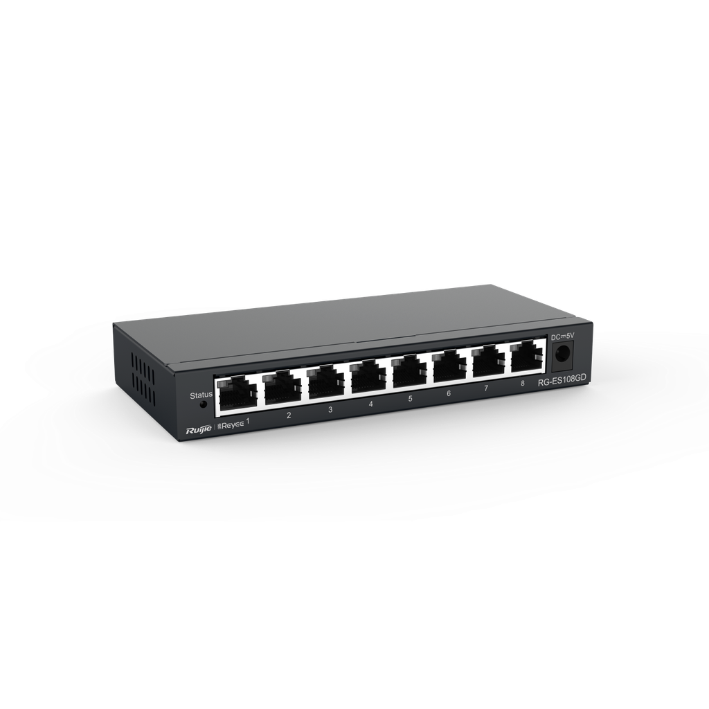 سويتش جيجابت غير مُدار بـ 8 منافذ، 8 منافذ جيجابت RJ45، هيكل فولاذي