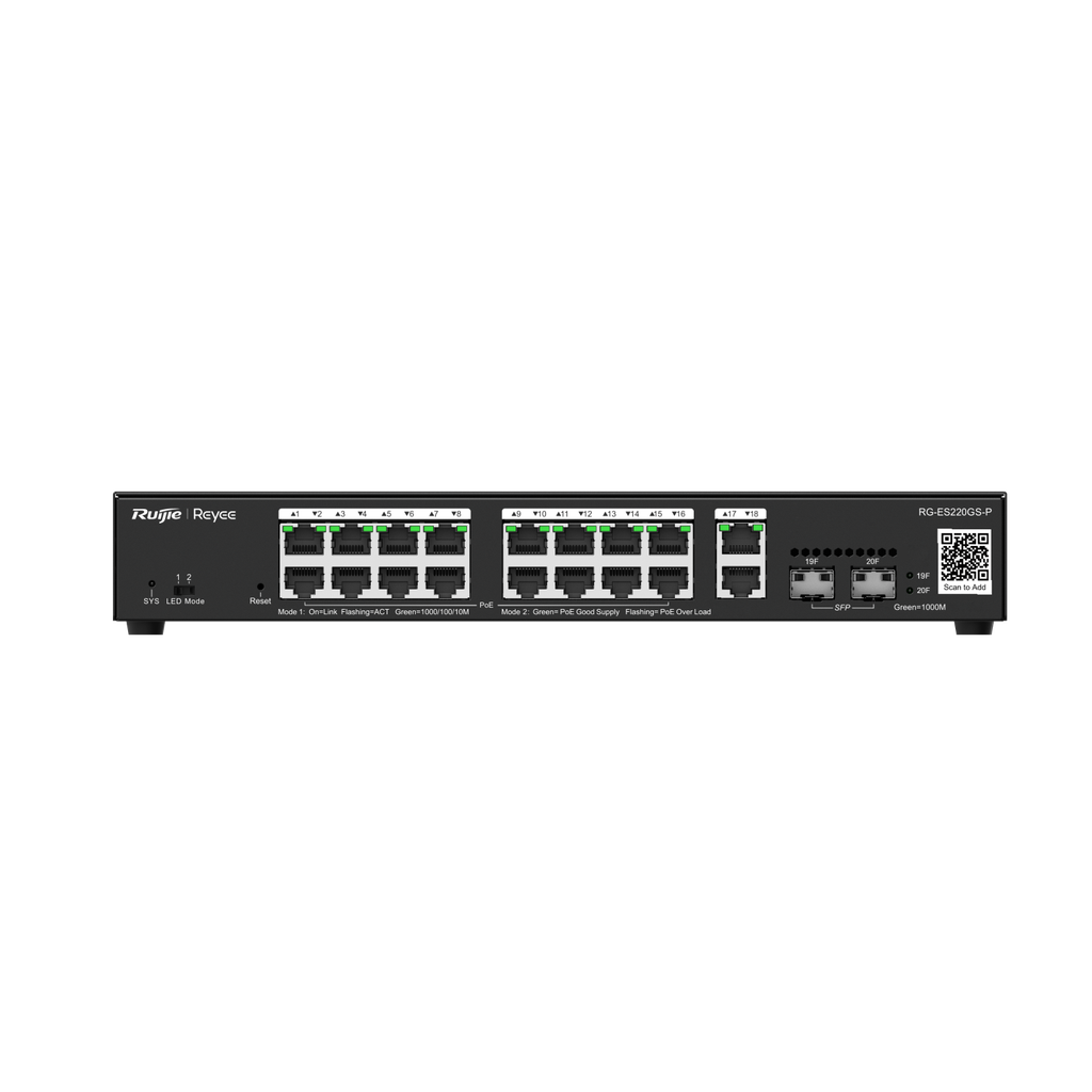 RG-ES220GS-P 20-Port Gigabit Smart Cloud Managed PoE Switch
