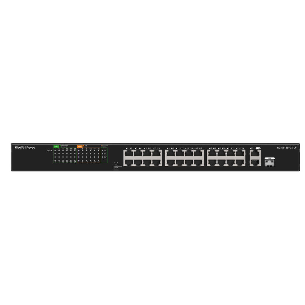 RG-ES126FGS-LP, 24-Port 10/100 Mbps with 2-Port Gigabit Unmanaged PoE Switch