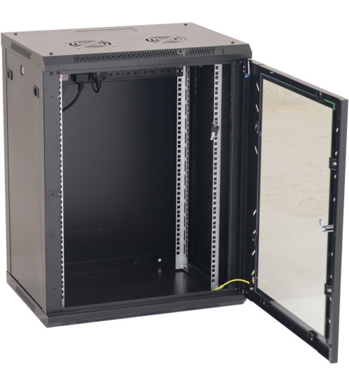 Bolein 15U 600*450mm Wall-mount cabinet, Front single glass door, 1 fan, black color BLWM-6415