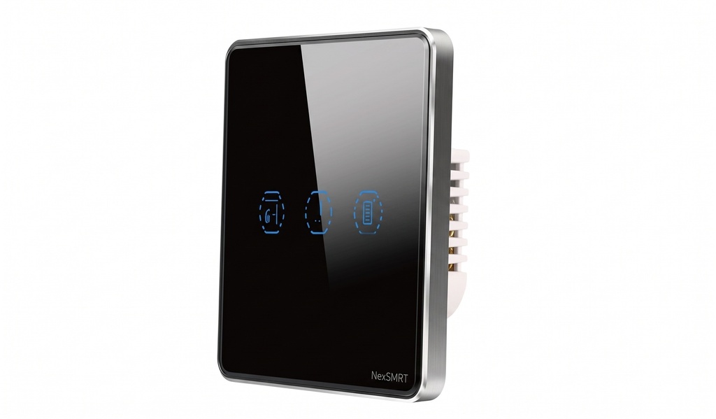Zigbee Smart Wall Switch for Blind Control with Flat Glass Design, 16 Amp Bridle with N and L Connections, Black Glass Front and Black PC Frame for Stylish and Reliable Smart Blind Control