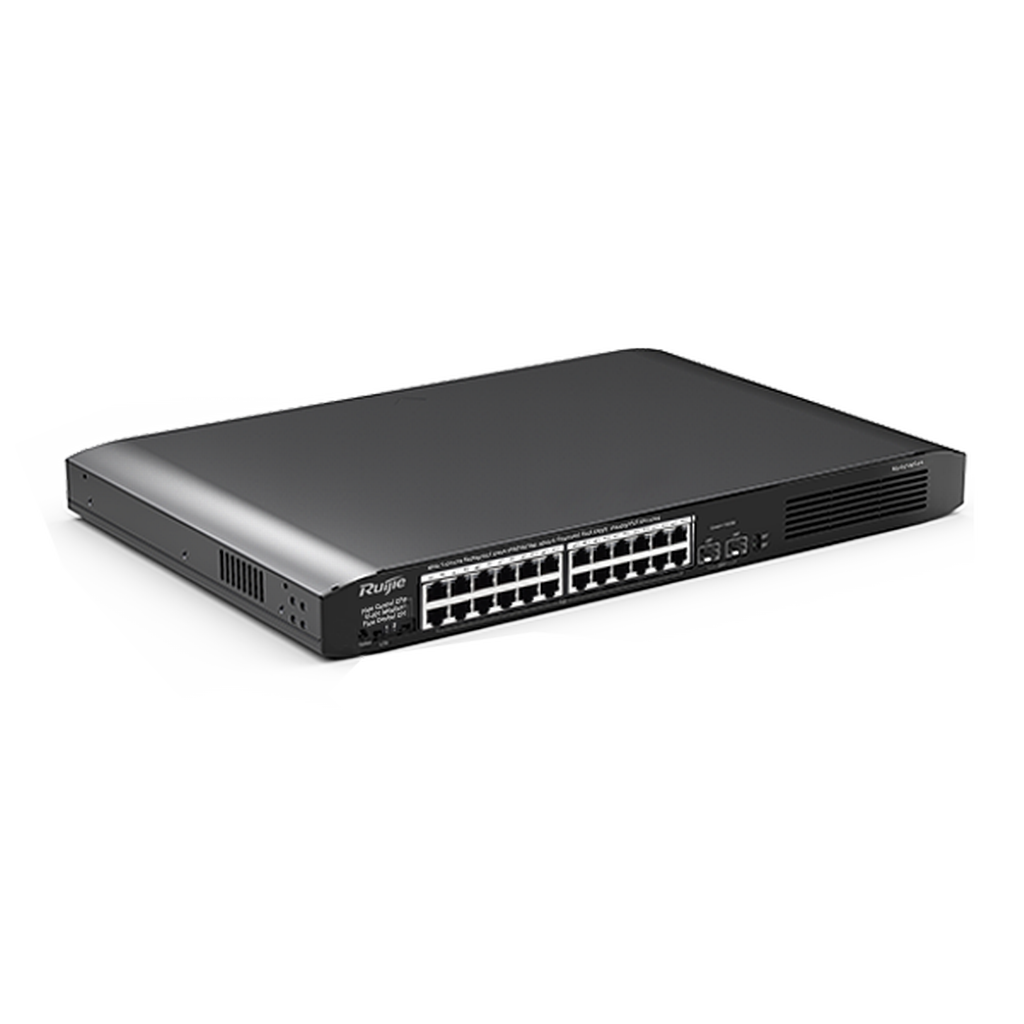 24-Port Gigabit Unmanaged Switch, 24 Gigabit RJ45 ports, 2 SFP ports, AC power supply, support PoE/ PoE+, PoE power budget: 370W