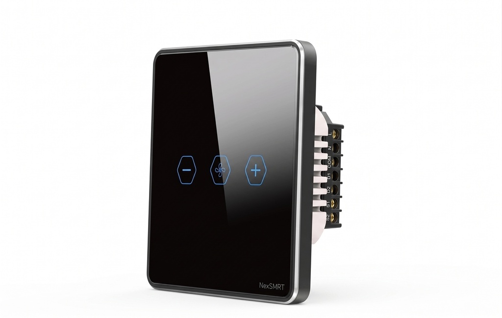 Zigbee Smart Wall Dimming Switch with Flat Glass Design, N/L Plug-in Operation, Black Glass Front and Black PC Frame, provides elegant and precise control over the brightness of smart lights.