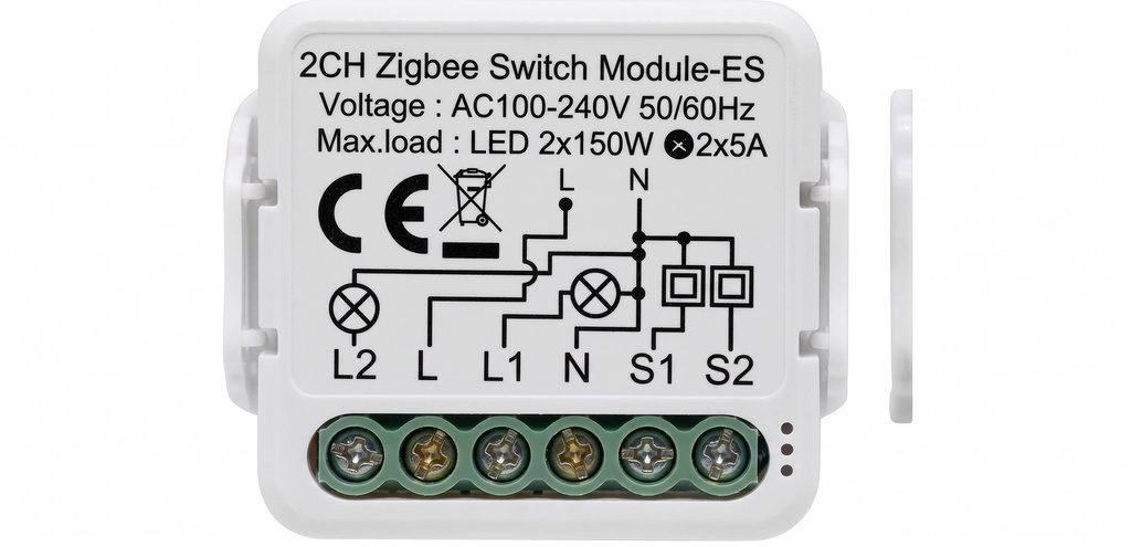 ZigBee N&L 2 GANG 16A switch module Transfer the existing switches to smart Working voltage :AC100-240V 50/60Hz